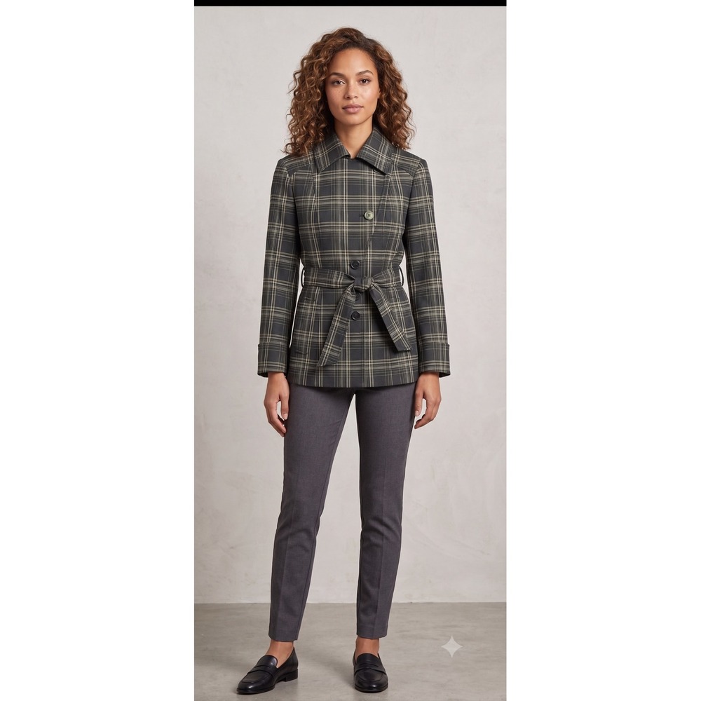 Nine West Women Jacket Blazer 14 Belted Tie Plaid New Urban Chic Preppy Fall